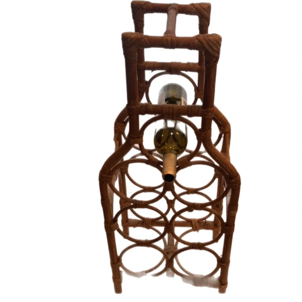 MCM Wine Rack Bamboo Rattan Wicker Boho Mid Century Modern Wine Storage